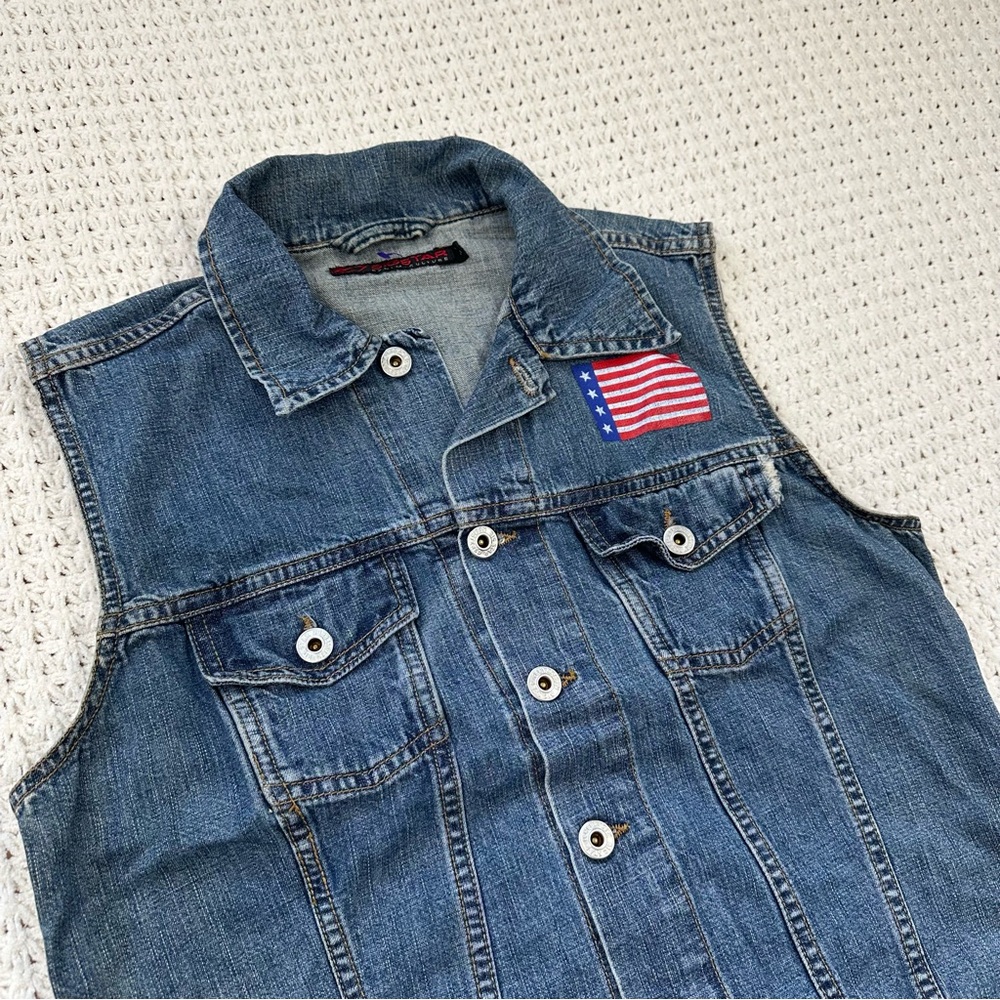 Y2K Denim Vest with American Flag Motif, Americana, July 4th B4